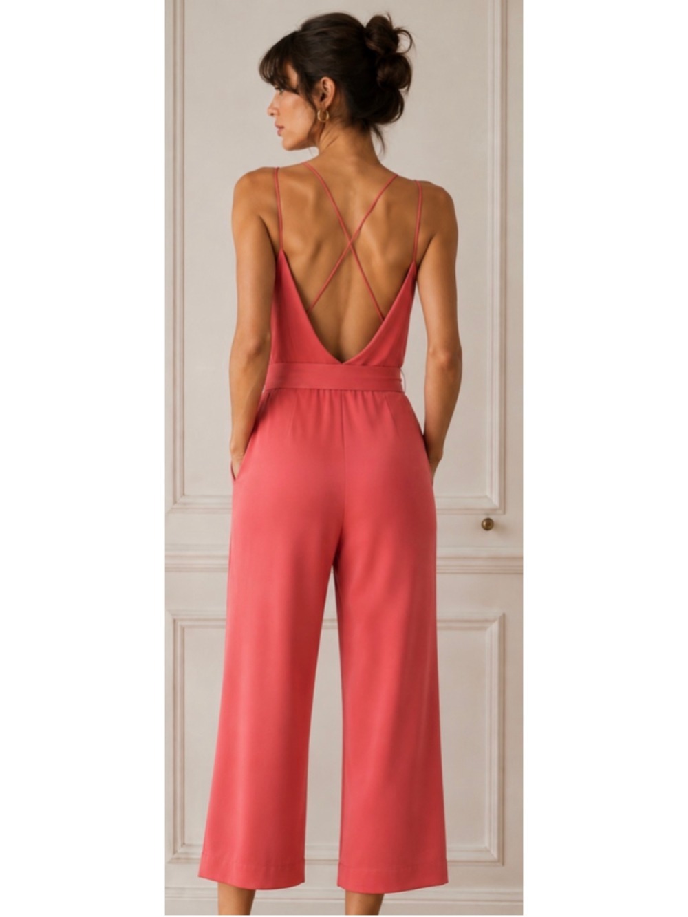 La Boheme by Lubov Azria Coral Silk Charmeuse Jumpsuit L-Sample!!
